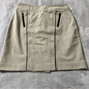 Ann Taylor Pencil Skirt Khaki Cotton Rayon Blend Black Details Size 10 Read